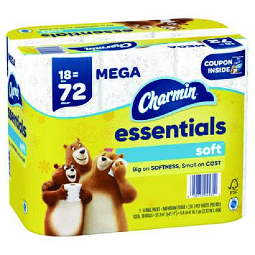 Charmin Essentials Soft Bathroom Tissue, Septic Safe, 2-Ply, White, 330 Sheets/Roll, 18 Rolls/Carton (04535)