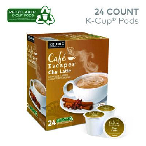 Caf Escapes Chai Latte K-Cups, 24/Box (6805)