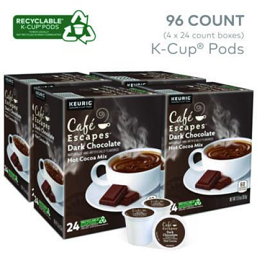 Caf Escapes Dark Chocolate Hot Cocoa K-Cups, 24/Box, 4 Box/Carton (6802CT)