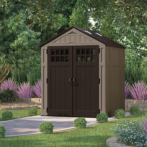 Suncast Everett Storage Shed, 201 cu ft, 6 ft 2.75" x 5 ft 5.25" x 7 ft 8.75", Dark Taupe/Black/Slate (BMS6511D)