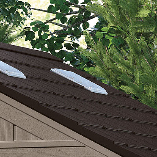 Suncast Everett Storage Shed, 201 cu ft, 6 ft 2.75" x 5 ft 5.25" x 7 ft 8.75", Dark Taupe/Black/Slate (BMS6511D)