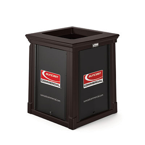 Suncast Commercial Resin Customizable Garbage Can with Open Lid, 34.4 gal, Plastic, Java (RMCC3502)