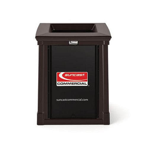 Suncast Commercial Resin Customizable Garbage Can with Open Lid, 34.4 gal, Plastic, Java (RMCC3502)
