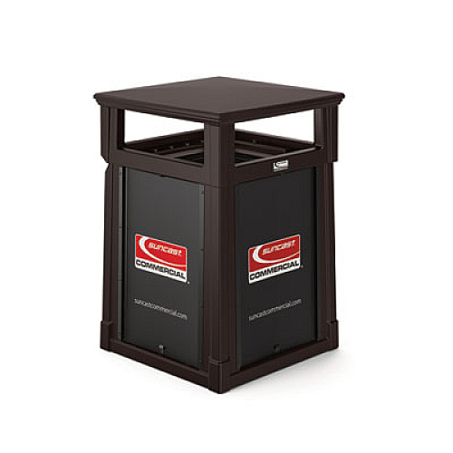 Suncast Commercial Resin Customizable Garbage Can with Covered Lid, 34.4 gal, Plastic, Java (RMCC3501)