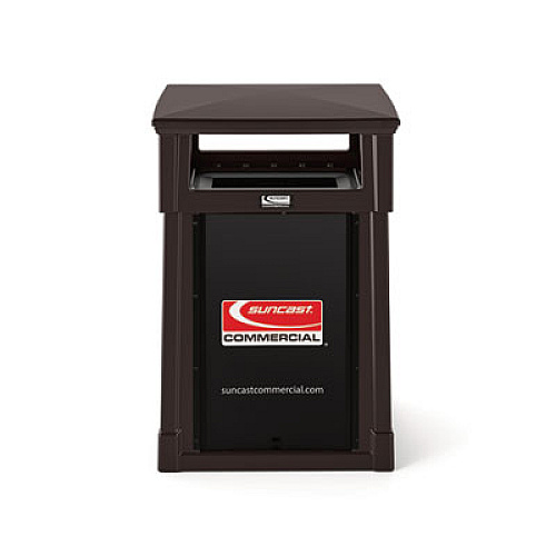 Suncast Commercial Resin Customizable Garbage Can with Covered Lid, 34.4 gal, Plastic, Java (RMCC3501)