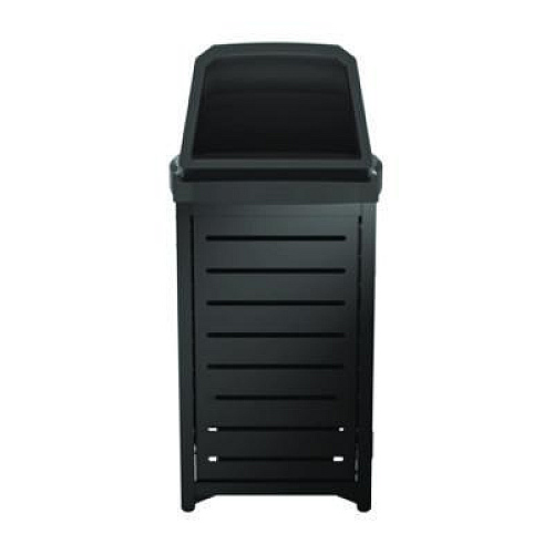 Suncast Commercial Outdoor Decorative Metal Square Trash Can with Chute Lid, 30 gal, Metal, Black (MTCSQ305)