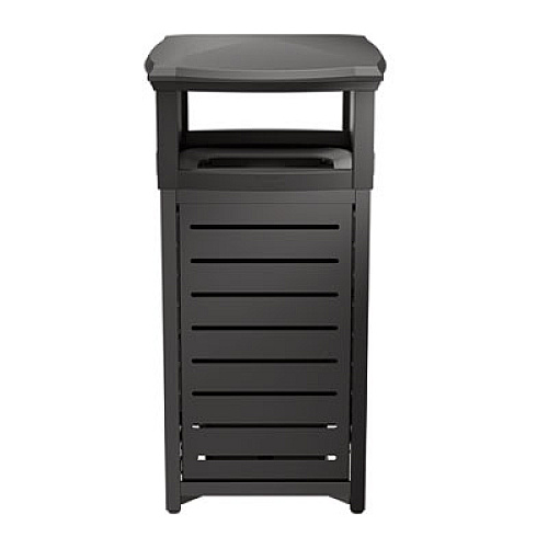 Suncast Commercial Outdoor Decorative Metal Square Trash Can with Two-Way Lid, 29 gal, Plastic, Black (MTCSQ300)