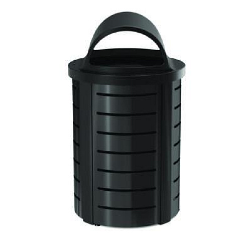 Suncast Commercial Outdoor Decorative Metal Trash Can with Roto-Molded Lid, 35.38 gal, Plastic, Black (MTCRND3501)