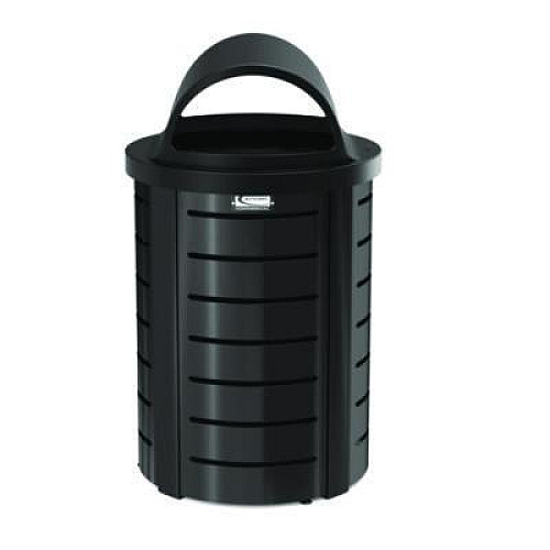 Suncast Commercial Outdoor Decorative Metal Trash Can with Roto-Molded Lid, 35.38 gal, Plastic, Black (MTCRND3501)