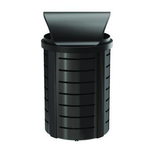 Suncast Commercial Outdoor Decorative Metal Trash Can with Roto-Molded Lid, 35.38 gal, Plastic, Black (MTCRND3501)