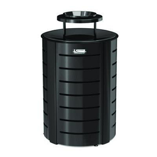 Suncast Commercial Outdoor Decorative Metal Trash Can with Metal Lid with Ash Bonnet, 35.38 gal, Metal, Black (MTCRND3502)