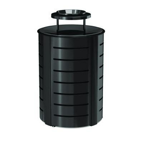 Suncast Commercial Outdoor Decorative Metal Trash Can with Metal Lid with Ash Bonnet, 35.38 gal, Metal, Black (MTCRND3502)