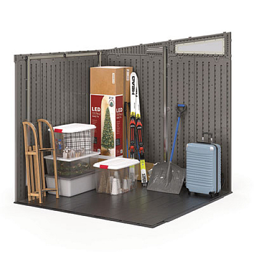 Suncast Modernist Storage Shed, 317 cu ft, 7 ft 2.5" x 7 ft 3.5" x 7 ft 5.5", Stoney/Black (BMS7782D)