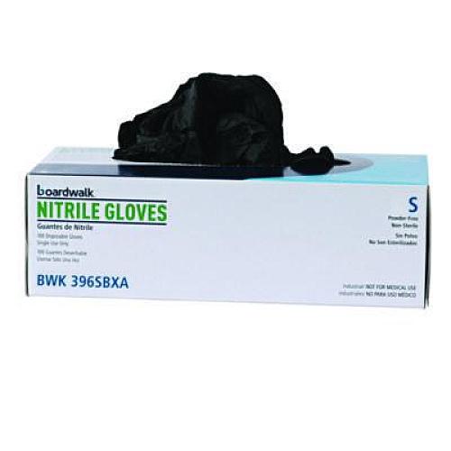 Boardwalk 396 Series Disposable General-Purpose Nitrile Gloves, Powder-Free, Small, 4.4 mil Thick, 9.5" Long, Black, 100/BX, 10 BX/CT (396SCTA)