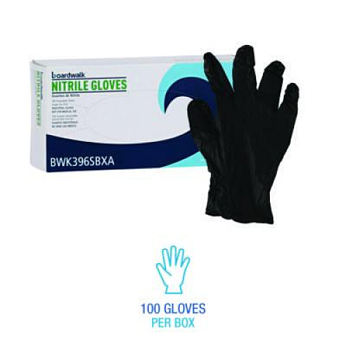 Boardwalk 396 Series Disposable General-Purpose Nitrile Gloves, Powder-Free, Small, 4.4 mil Thick, 9.5" Long, Black, 100/Box (396SBXA)