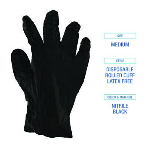 Boardwalk 396 Series Disposable General-Purpose Nitrile Gloves, Powder-Free, Small, 4.4 mil Thick, 9.5" Long, Black, 100/Box (396SBXA)