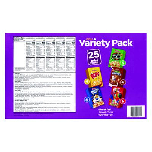 Kellogg's Cereal Assortment Pack, Assorted Flavors, Single Serve Box, 25/Carton (22002287)