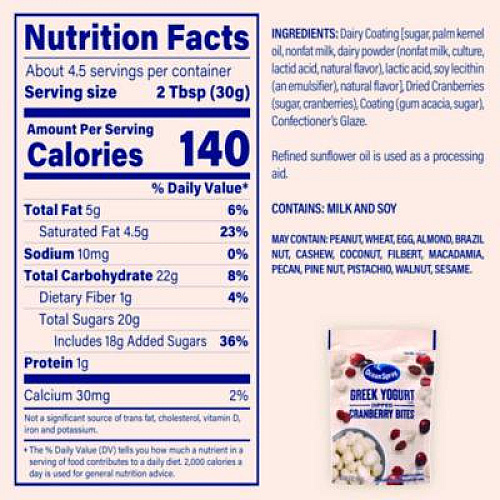 Ocean Spray Greek Yogurt Dipped Cranberry Bites, Cranberry/Yogurt, 5 oz Bag, 12/Carton (22002298)