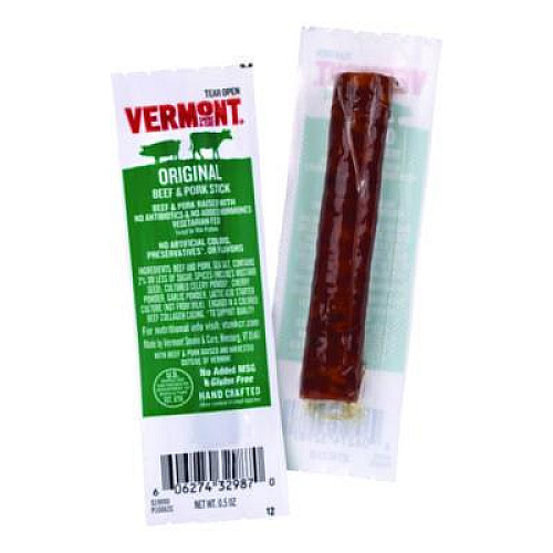 Vermont Smoke and Cure Original Flavor Mini Snack Sticks, Beef, 0.5 oz Individually Wrapped, 20/Carton (22002353)