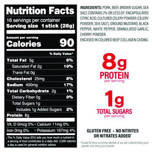 Chefs Cut Real Jerky Co Original Smokehouse Beef and Pork Meat Stick, 1 oz Individually Wrapped, 16/Carton (22002354)