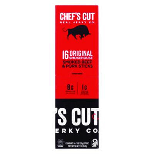 Chefs Cut Real Jerky Co Original Smokehouse Beef and Pork Meat Stick, 1 oz Individually Wrapped, 16/Carton (22002354)