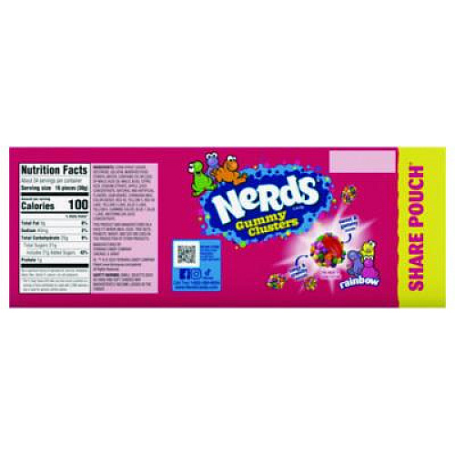 NERDS Rainbow Gummy Clusters Share Pack, Assorted Flavors, 3 oz Packet, 12/Carton (22002360)