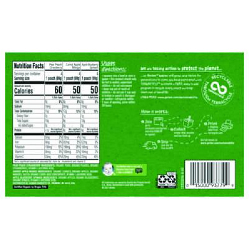 Gerber Organic 2nd Foods Baby Food Pouches, Assorted Flavors, 3.5 oz Pouch, 12/Carton (22002367)