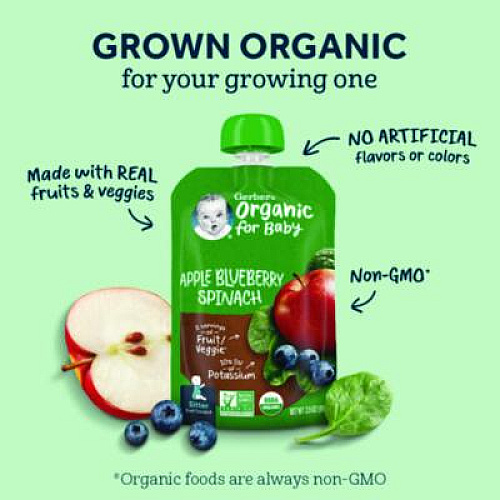 Gerber Organic 2nd Foods Baby Food Pouches, Assorted Flavors, 3.5 oz Pouch, 12/Carton (22002367)