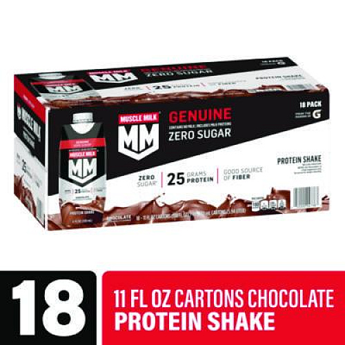 MUSCLE MILK PROTEIN Genuine Chocolate Protein Shake, 11 oz Carton, 18/Carton (22002378)