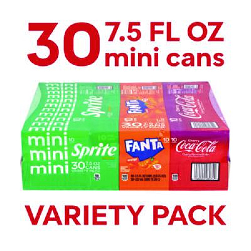 Coca-Cola Mini Cans Variety Pack, Assorted Flavors, 7.5 oz Can, 30/Carton (22002379)