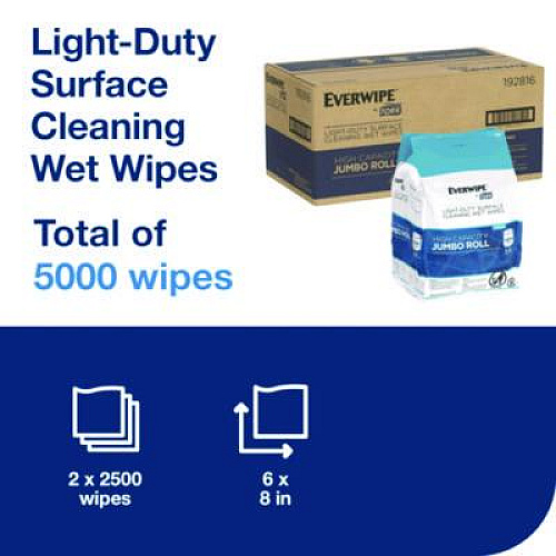 Tork Light-Duty Surface Cleaning Wet Wipe, 1-Ply, 8 x 6, Unscented, White, 2,500 Sheets/Roll, 2 Rolls/Carton (192816)