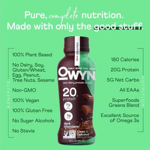 OWYN 20 g Protein Drink, Chocolate, 12 oz Bottle, 12/Carton (38200001)
