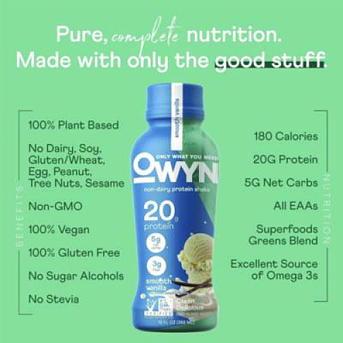 OWYN 20 g Protein Drink, Vanilla, 12 oz Bottle, 12/Carton (38200002)