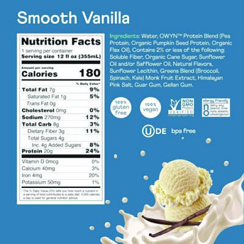OWYN 20 g Protein Drink, Vanilla, 12 oz Bottle, 12/Carton (38200002)