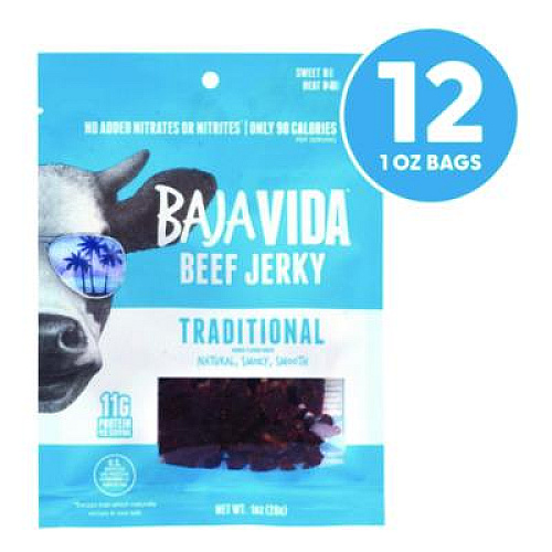 Baja Jerky Beef Jerky Traditional Snack Pack, Original, 1 oz Packet, 12/Carton (22002304)