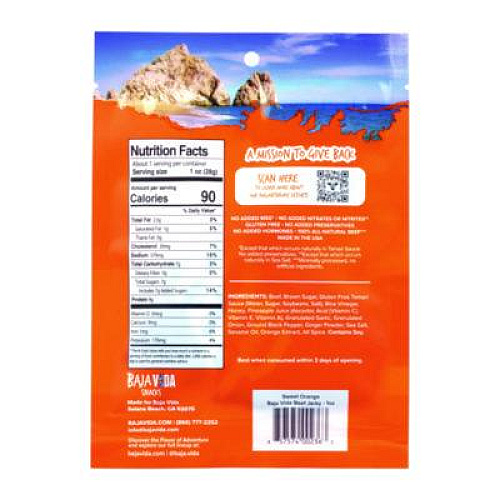 Baja Jerky Beef Jerky Sweet Orange Snack Pack, Sweet Orange, 1 oz Packet, 12/Carton (22002306)