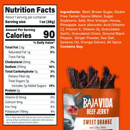 Baja Jerky Beef Jerky Sweet Orange Snack Pack, Sweet Orange, 1 oz Packet, 12/Carton (22002306)