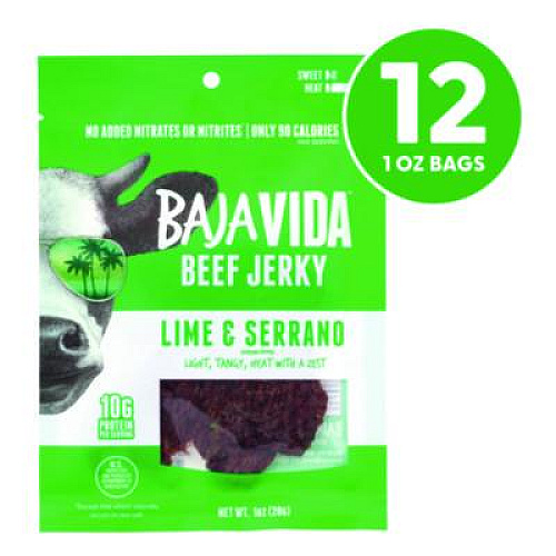 Baja Jerky Beef Jerky Lime and Serrano Pepper Snack Pack, Lime and Serrano Pepper, 1 oz Packet, 12/Carton (22002307)