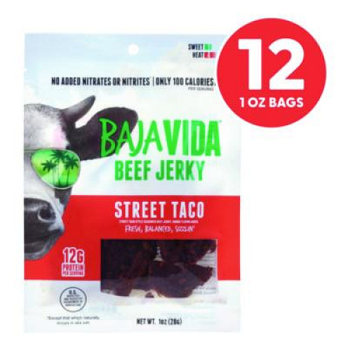 Baja Jerky Beef Jerky Street Taco Snack Pack, Street Taco, 1 oz Packet, 12/Carton (22002308)