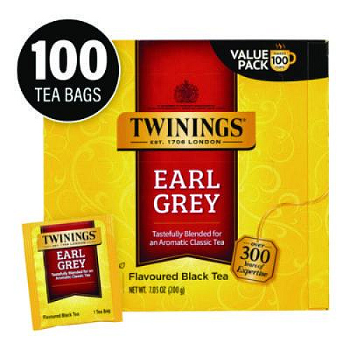 TWININGS Tea Bags, Earl Grey, Individually Wrapped, 100/Carton (22002386)