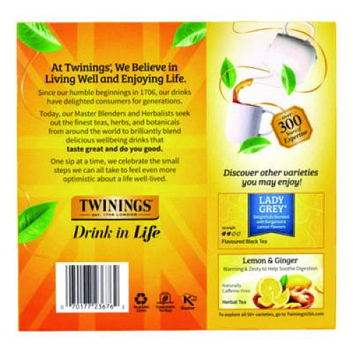 TWININGS Tea Bags, Earl Grey, Individually Wrapped, 100/Carton (22002386)
