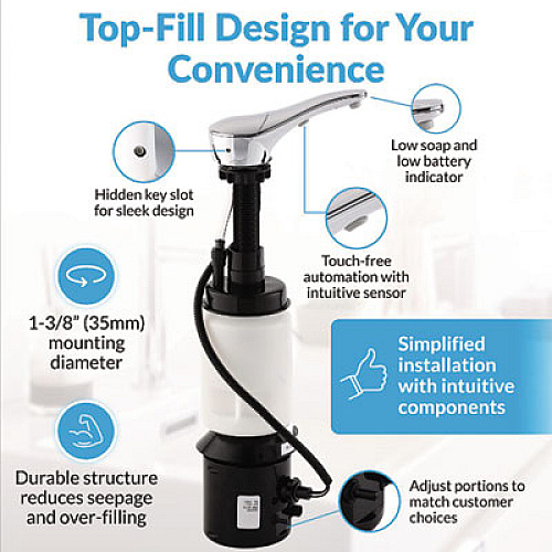 Bobrick SureFlo Top-Fill Automatic Bulk Foam Soap Dispenser, 34 oz, 2.75 x 6.75 x 3, Polished Chrome (824)
