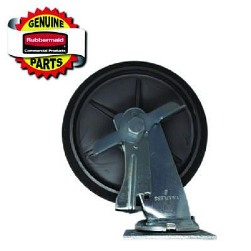 Rubbermaid Commercial 8" Swivel Caster with Brake for Housekeeping Cart, Mount Plate Stem, 8" Wheel, B/Silver, Set (FG6189L50000)