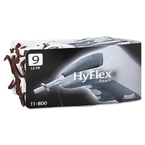 AnsellPro HyFlex Foam Gloves, White/Gray, Size 9, 12 Pairs (118009)