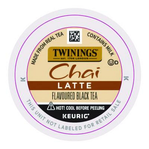 TWININGS Tea K-Cups, Chai Tea with Non-Fat Milk and Sweetener, 25% Less Sugar, 0.53 oz K-Cups, 22/Box (11007)