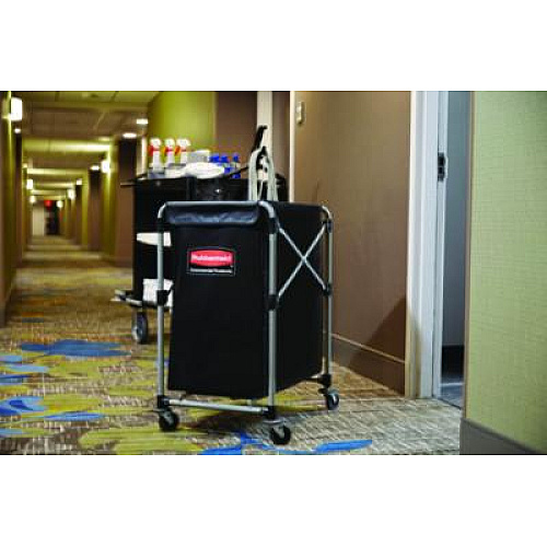 Rubbermaid Commercial One-Compartment Collapsible X-Cart, Synthetic Fabric, 4.98 cu ft Bin, 20.33" x 24.1" x 34", Black/Silver (1881749)