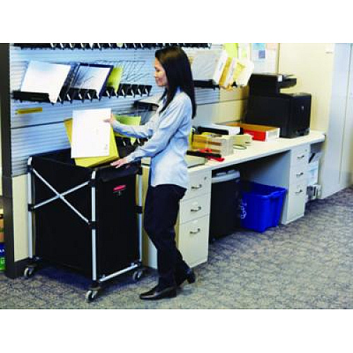 Rubbermaid Commercial One-Compartment Collapsible X-Cart, Synthetic Fabric, 4.98 cu ft Bin, 20.33" x 24.1" x 34", Black/Silver (1881749)