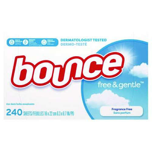 Bounce free and gentle Dryer Sheets, Fragrance Free, 240 Sheets/Box, 4 Boxes/Carton (55312CT)
