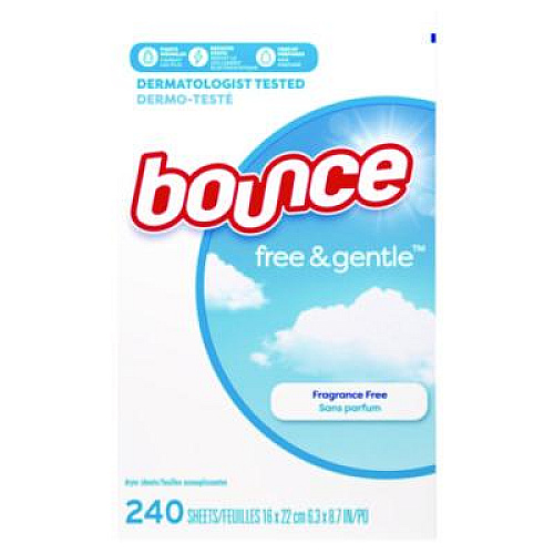 Bounce free and gentle Dryer Sheets, Fragrance Free, 240 Sheets/Box, 4 Boxes/Carton (55312CT)