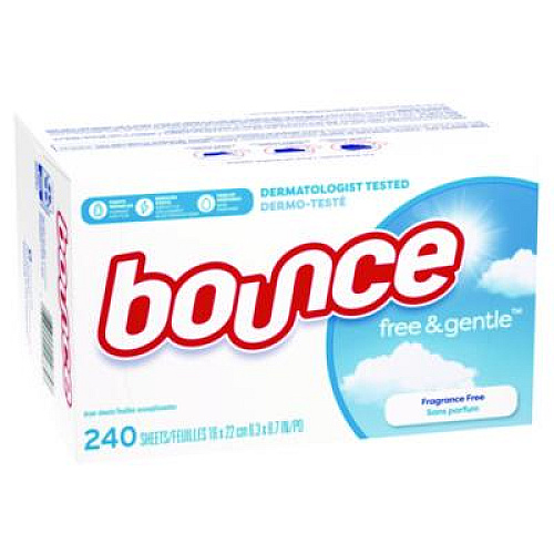Bounce free and gentle Dryer Sheets, Fragrance Free, 240 Sheets/Box, 4 Boxes/Carton (55312CT)